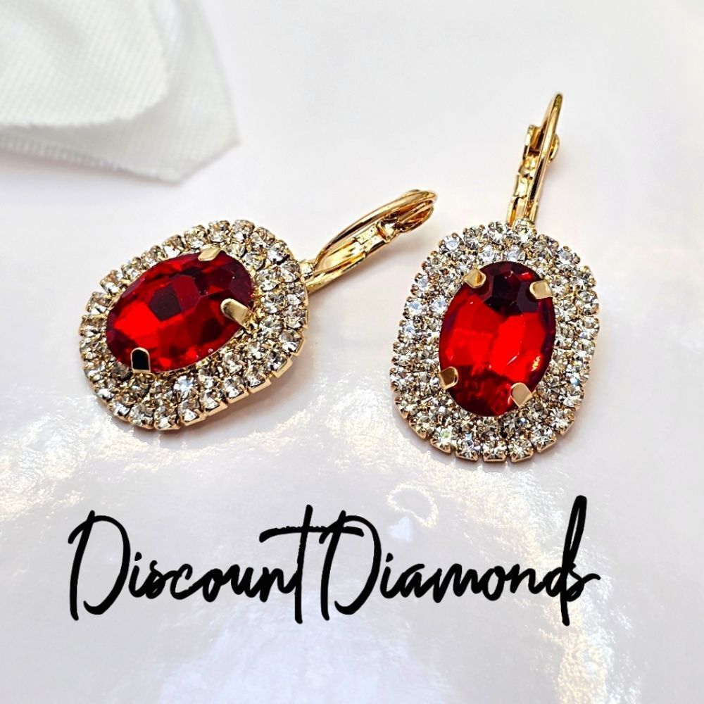 Red & Clear White Topaz Studback Earrings on 925 Sterling Silver